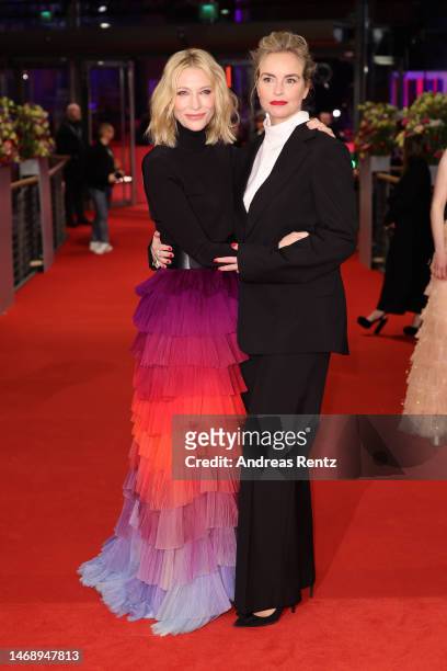 Cate Blanchett and Nina Hoss attend the "TAR" premiere during the 73rd Berlinale International Film Festival Berlin at Berlinale Palast on February...