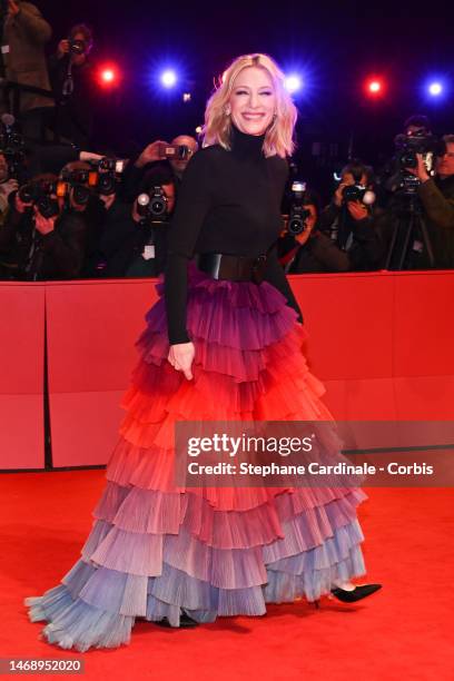 Cate Blanchett attends the "TAR" premiere during the 73rd Berlinale International Film Festival Berlin at Berlinale Palast on February 23, 2023 in...