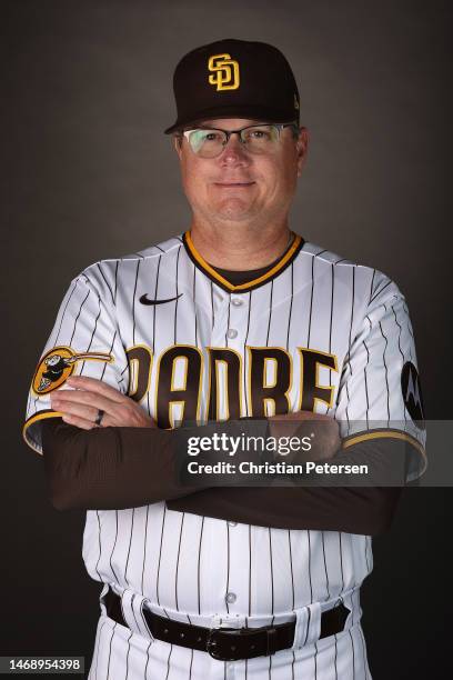 Coach Mike Shildt of the San Diego Padres poses for a portrait during MLB photo day at the Peoria Sports Complex on February 23, 2023 in Peoria,...