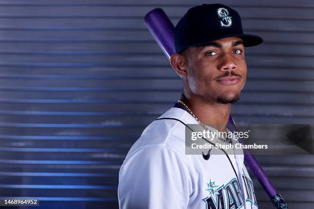 Julio Rodriguez of the Seattle Marinersposes for a portrait during photo day at the Peoria Sports Complex on February 23, 2023 in Peoria, Arizona.