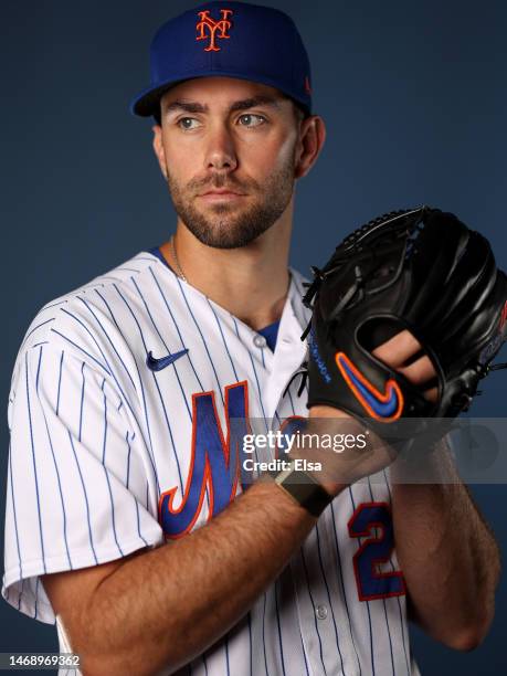 David Peterson of the New York Mets poses for a portrait at Clover Park on February 23, 2023 in Port St. Lucie, Florida.