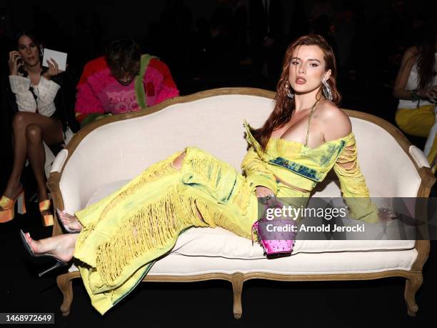 Bella Thorne is seen on the front row of the GCDS fashion show during the Milan Fashion Week Womenswear Fall/Winter 2023/2024 on February 23, 2023 in...