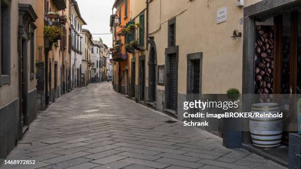 deserted alley, montisi, province of siena, tuscany region, italy - siena italien stock-grafiken, -clipart, -cartoons und -symbole