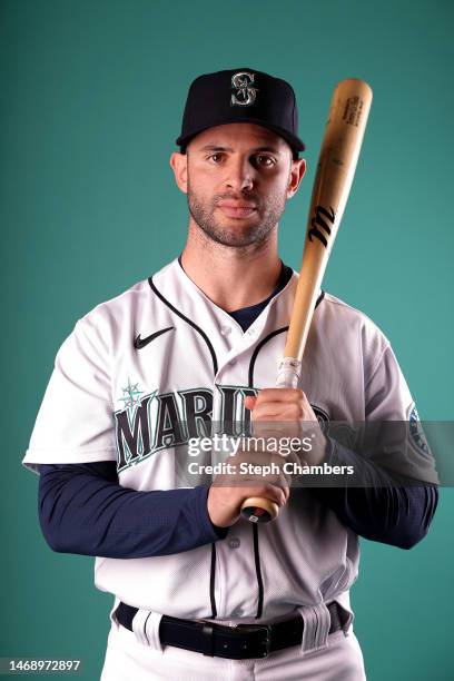 Tommy La Stella of the Seattle Mariners poses for a portrait during photo day at the Peoria Sports Complex on February 23, 2023 in Peoria, Arizona.