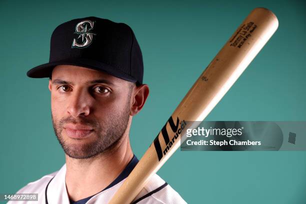 Tommy La Stella of the Seattle Mariners poses for a portrait during photo day at the Peoria Sports Complex on February 23, 2023 in Peoria, Arizona.