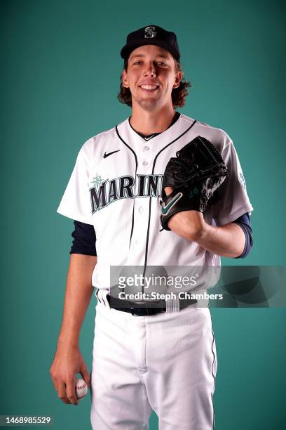 Logan Gilbert of the Seattle Mariners poses for a portrait during photo day at the Peoria Sports Complex on February 23, 2023 in Peoria, Arizona.