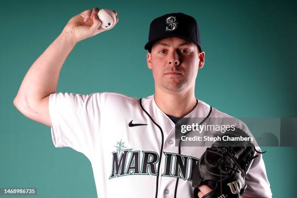 Justin Topa of the Seattle Mariners poses for a portrait during photo day at the Peoria Sports Complex on February 23, 2023 in Peoria, Arizona.
