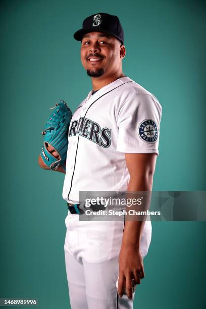 Justus Sheffield of the Seattle Mariners poses for a portrait during photo day at the Peoria Sports Complex on February 23, 2023 in Peoria, Arizona.