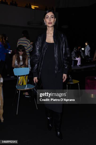 Giorgia Tordini is seen on the front row of the GCDS fashion show during the Milan Fashion Week Womenswear Fall/Winter 2023/2024 on February 23, 2023...