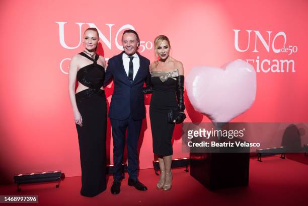 Cristina Castaño, Jose Azulay and Marta Sanchez attend UNOde50 Charity Auction Celebration at Casino de Madrid on February 23, 2023 in Madrid, Spain.