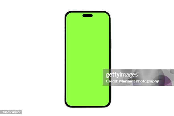 new design mobile phone with chroma key isolated mockup iphone in a white background on high-quality studio shot - grön bakgrund bildbanksfoton och bilder