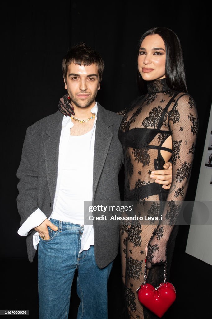 Giuliano Calza and Dua Lipa in the GCDS's backstage after the show in