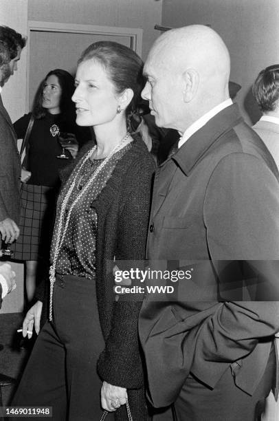 Jacqueline de Croisset and Yul Brynner attend the opening of a show featuring paintings by Henry Fonda and graphics by Henry Miller at the Windsor...