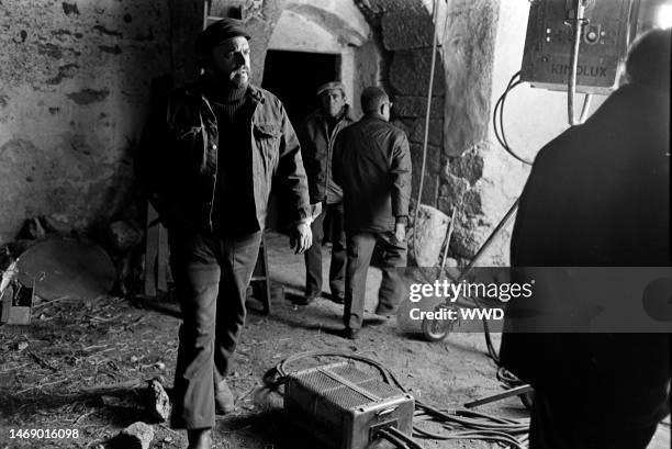 Juan Luis Bunuel supervises production of 'Leonor' in Caceres, Spain, on November 20, 1974.