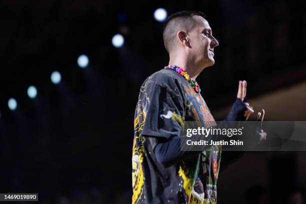 Designer Jeremy Scott walks the runway at the Moschino fashion show during the Milan Fashion Week Womenswear Fall/Winter 2023/2024 on February 23,...