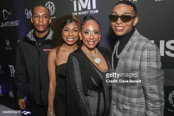 Zion Mayweather, Jirah Mayweather, Melissa Brim and Koraun Mayweather attend Floyd Mayweather's private Birthday Party at Restaurant Ours on February...