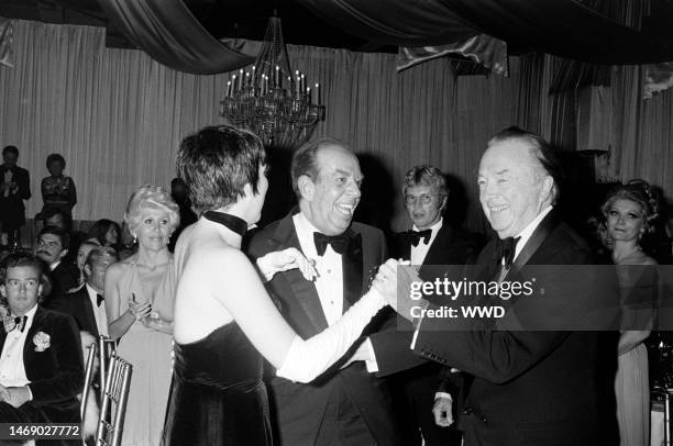 Richard Benjamin , Rona Barrett , Liza Minnelli , Vincente Minnelli , and Jack Haley Sr. Attend a party at Art Loboe's in Los Angeles, celebrating...