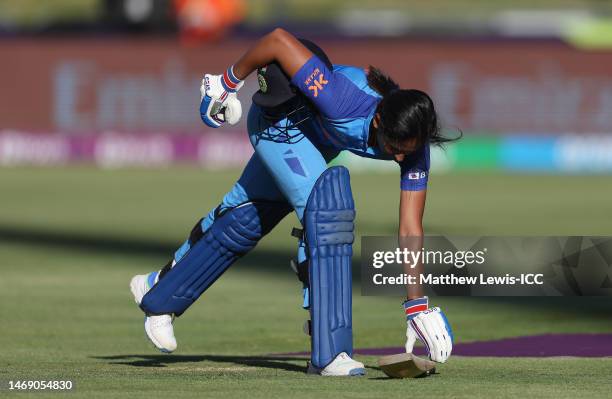 Harmanpreet Kaur of India makes their way off after being dismissed during the ICC Women's T20 World Cup Semi Final match between Australia and India...