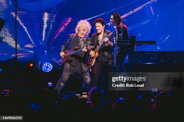 Steve Lukather of Toto and Neal Schon of Journey perform during Journey's 50th Anniversary Tour at Moody Center on February 22, 2023 in Austin, Texas.