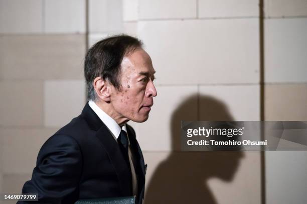 Bank of Japan Governor nominee Kazuo Ueda leaves a hearing at the lower house of parliament on February 24, 2023 in Tokyo, Japan. Ueda was nominated...