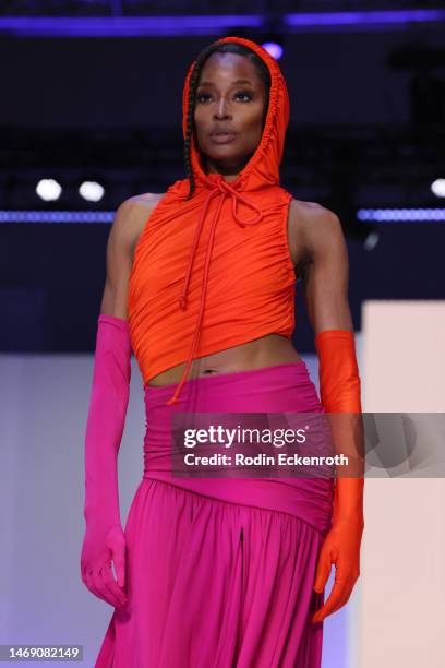 Model walks the runway wearing Harbison at the 54th NAACP Image Awards nominees reception and fashion show at L.A. Live Event Deck on February 23,...