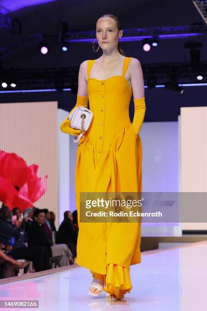 Model walks the runway wearing Harbison at the 54th NAACP Image Awards nominees reception and fashion show at L.A. Live Event Deck on February 23,...