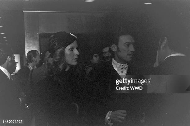 Paulene Stone and Laurence Harvey attend an event benefiting the Thalians at the Century Plaza Hotel in Los Angeles, California, on October 9, 1972.