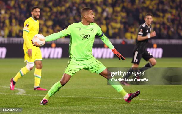 Nantes goalkeeper Alban Lafont during the UEFA Europa League knockout round play-off leg two match between FC Nantes and Juventus at Stade de la...