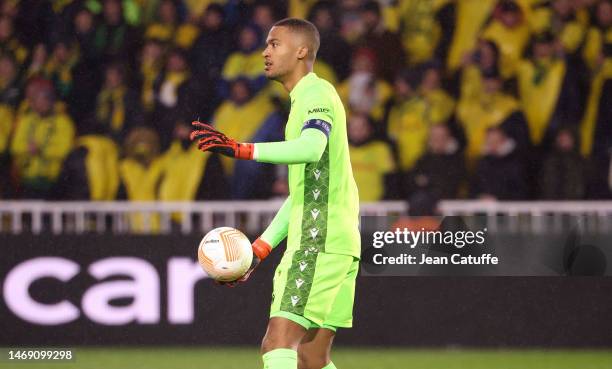 Nantes goalkeeper Alban Lafont during the UEFA Europa League knockout round play-off leg two match between FC Nantes and Juventus at Stade de la...