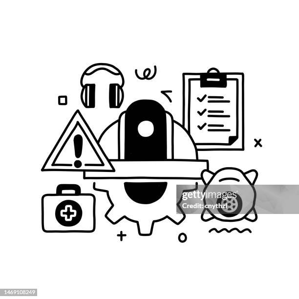 bildbanksillustrationer, clip art samt tecknat material och ikoner med occupational safety related conceptual vector illustration. factory, alertness, prevention, employee. - occupational health