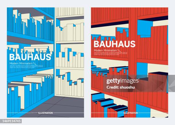 illustrations, cliparts, dessins animés et icônes de style bauhaus structure de bâtiment moderne minimalisme couverture design ensemble - bibliothèque