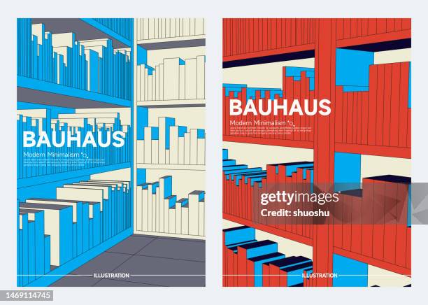 bildbanksillustrationer, clip art samt tecknat material och ikoner med bauhaus style modern building structure minimalism cover design set - bauhaus