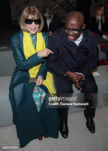 Anna Wintour and Edward Enninful are seen on the front row of the Tod's fashion show during the Milan Fashion Week Womenswear Fall/Winter 2023/2024...