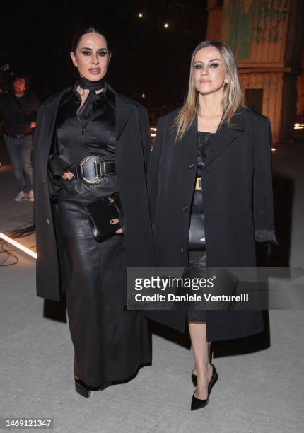 Paola Iezzi and Chiara Iezzi are seen on the front row of the Tod's fashion show during the Milan Fashion Week Womenswear Fall/Winter 2023/2024 on...