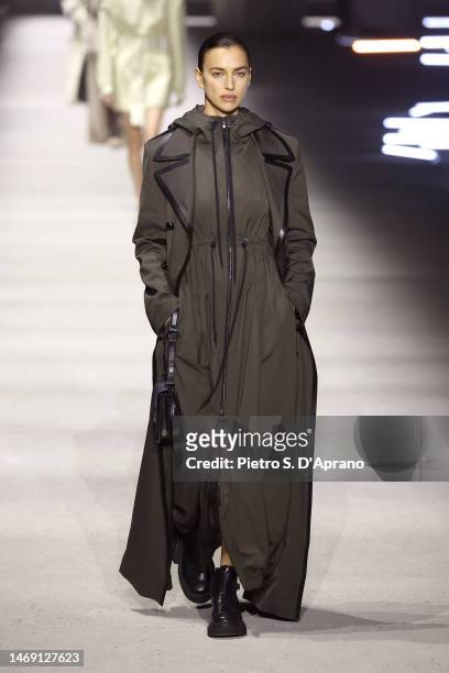 Irina Shayk walks the runway at the Tod's fashion show during the Milan Fashion Week Womenswear Fall/Winter 2023/2024 on February 24, 2023 in Milan,...