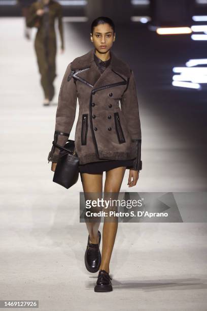 Model walks the runway at the Tod's fashion show during the Milan Fashion Week Womenswear Fall/Winter 2023/2024 on February 24, 2023 in Milan, Italy.