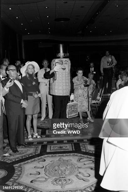 Performer dressed as 'Mr. Peanut' attends an event during the 1972 Republican National Convention in Miami, Florida.