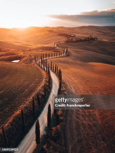 winding road in tuscany - spring valley road stock pictures, royalty-free photos & images