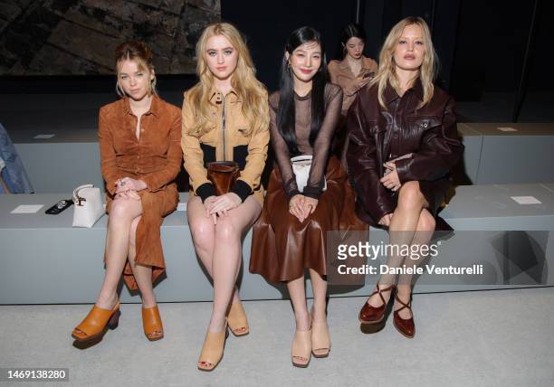Milly Alcock, Kathryn Newton, Joy and Georgia May Jagger are seen on the front row of the Tod's fashion show during the Milan Fashion Week Womenswear...