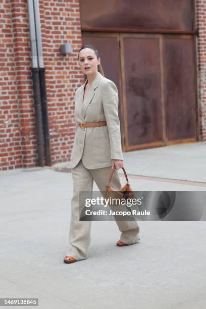 Valeria Bilello is seen on the front row of the Tod's fashion show during the Milan Fashion Week Womenswear Fall/Winter 2023/2024 on February 24,...