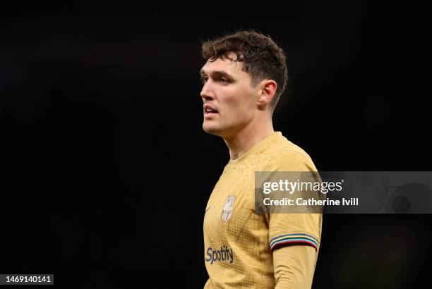 Andreas Christensen of FC Barcelona during the UEFA Europa League knockout round play-off leg two match between Manchester United and FC Barcelona at...