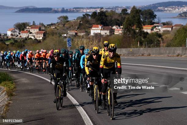 Johannes Staune-Mittet of Norway, Loe Van Belle of The Netherlands and Lars Boven of The Netherlands and Team Jumbo-Visma lead the peloton during the...