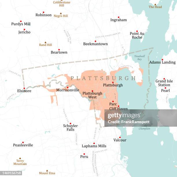 ny clinton plattsburgh vector road map - active volcano stock illustrations