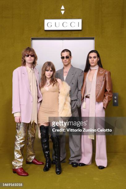 Thomas Raggi, Victoria De Angelis, Damiano David Ethan Torchio of the band Maneskin arrive at the Gucci show during Milan Fashion Week Fall/Winter...