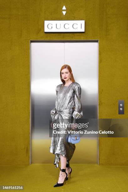Marina Ruy Barbosa arrives at the Gucci show during Milan Fashion Week Fall/Winter 2023/24 on February 24, 2023 in Milan, Italy.
