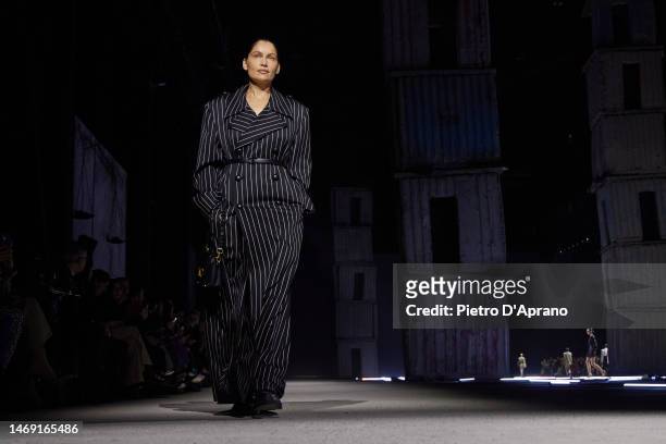 Laetitia Casta walks the runway at the Tod's fashion show during the Milan Fashion Week Womenswear Fall/Winter 2023/2024 on February 24, 2023 in...
