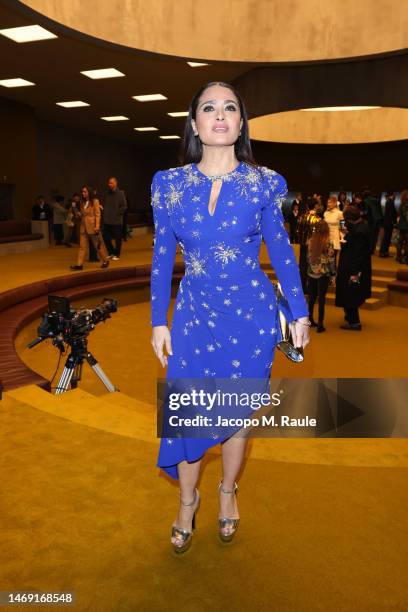 Salma Hayek is seen at the Gucci show during Milan Fashion Week Fall/Winter 2023/24 on February 24, 2023 in Milan, Italy.