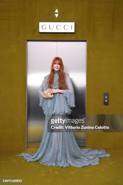 Florence Welch arrives at the Gucci show during Milan Fashion Week Fall/Winter 2023/24 on February 24, 2023 in Milan, Italy.
