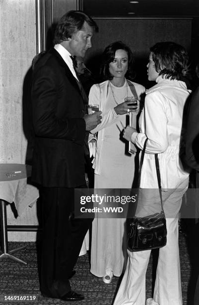 Lyle Waggoner and Sharon Kennedy attend a GOP fundraiser at the Century Plaza Hotel in Los Angeles on May 31, 1973.