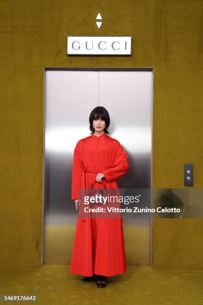 Ai Hashimoto arrives at the Gucci show during Milan Fashion Week Fall/Winter 2023/24 on February 24, 2023 in Milan, Italy.